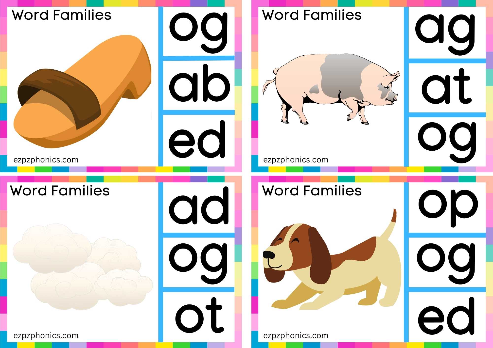 Word Family og Look at the image and clip the correct letters Clip cards group 2
